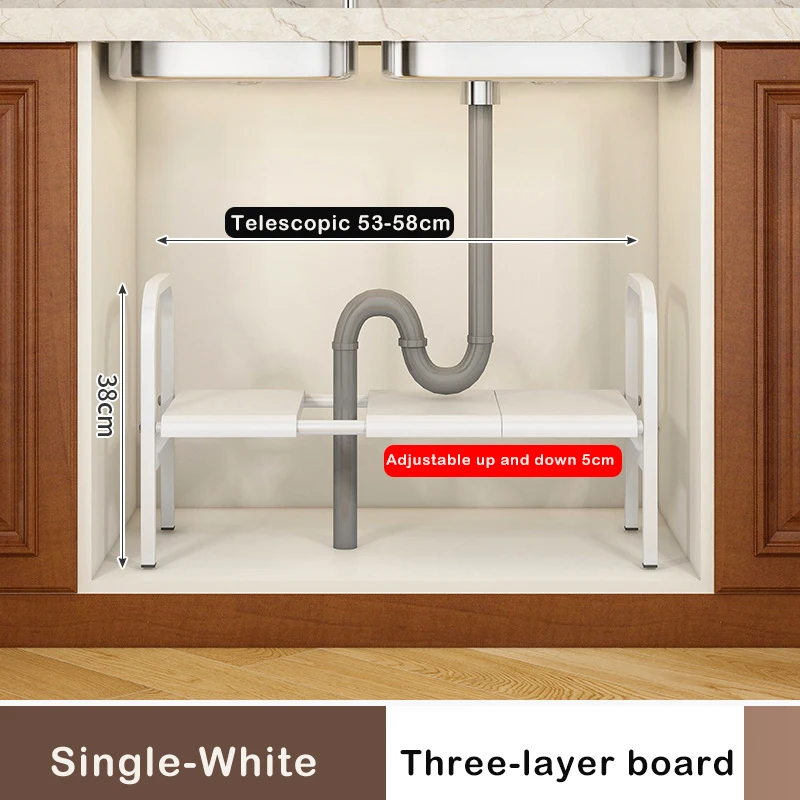 Under Sink Expandable Storage Rack - Adjustable Multi-Tier Cabinet Organizer (Black / White)
