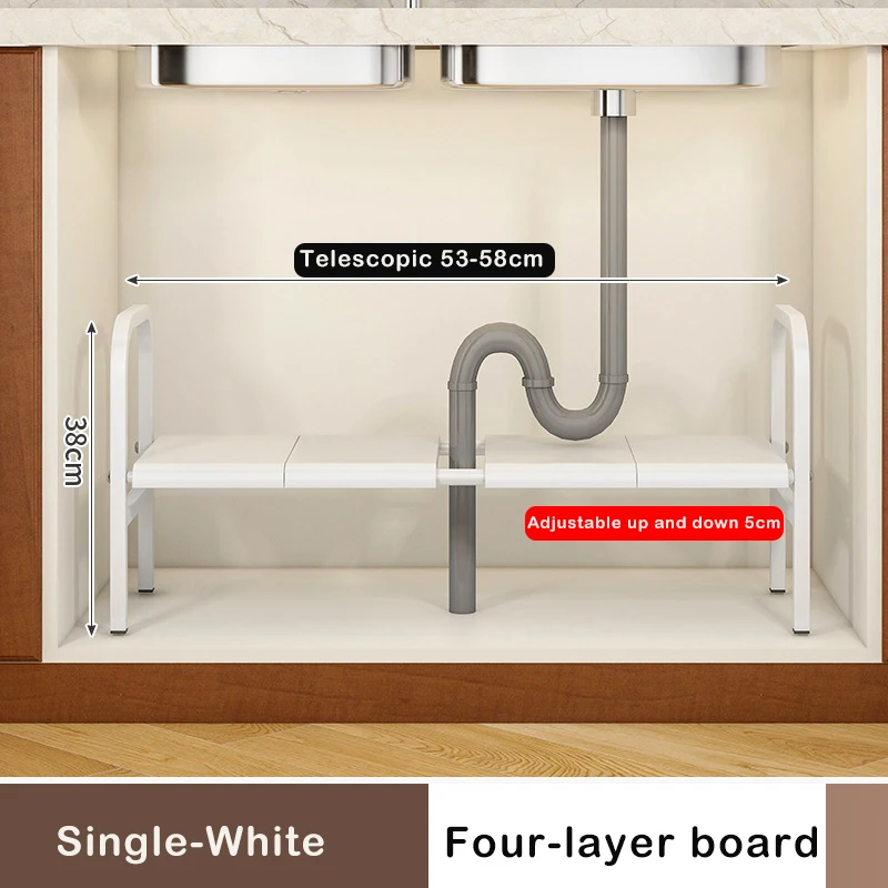 Under Sink Expandable Storage Rack - Adjustable Multi-Tier Cabinet Organizer (Black / White)