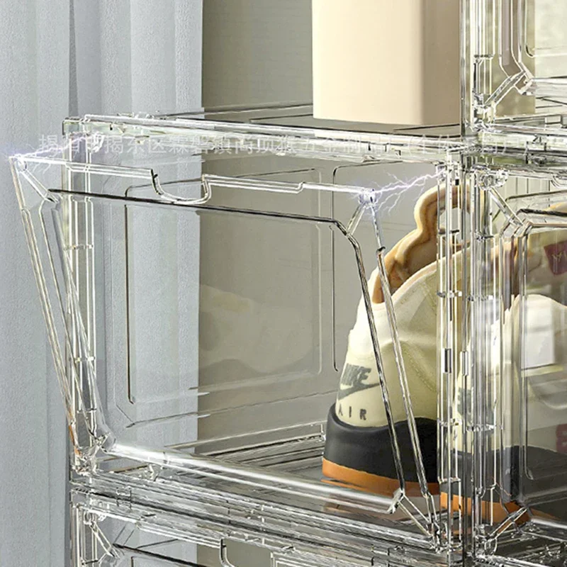 Stackable Shoe Storage Boxes with Front Door - Transparent Plastic Organizer for Closet & Bedroom